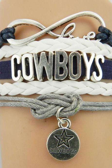 Handmade Leather Bracelet Cowboys Infinity Love Charm Bracelet