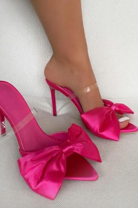 Large Bow Tie Stiletto Heel Slippers Sandals Lady Large Size Casual Sandals