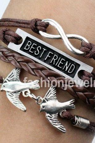 Infinity Bracelet Best Friend Bracelet Two Birds Bracelet-Brown Leather Ropes Hand woven Bracelet Friendship gift