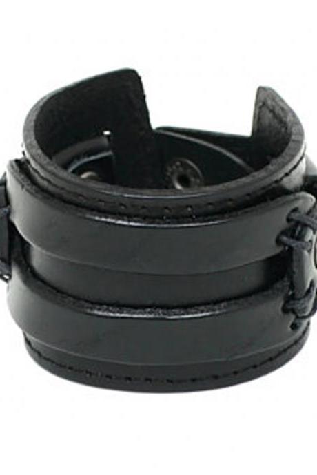 Cuff Bracelet,antique Men&amp;amp;#039;s Black Leather Cuff Bracelet, Leather Wrist Band Wristband Handcrafted Jewelry