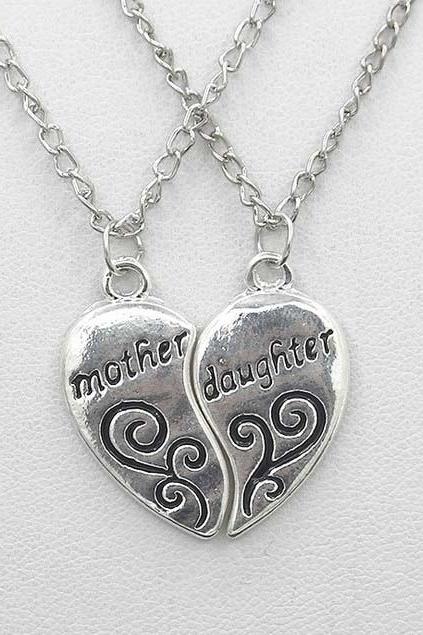 2pcs/Set Mother Daughter Charm Necklace