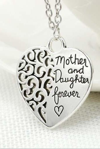 Mother and Daughter Forever Heart Shaped Pendant Necklace Jewelry Gift