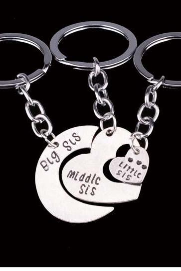 Big sis middle sis little sis Heart shaped Keychain