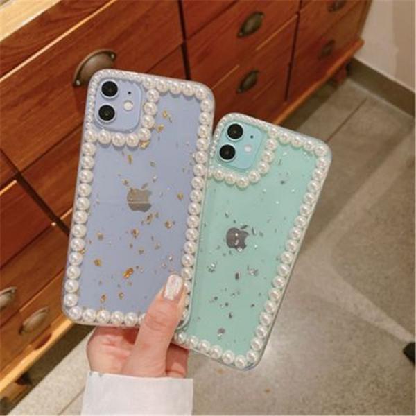 Luxury White Pearl Silicone Clear Phone Case for iPhone 11 12 13 14 Pro Max XS XR