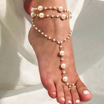 Fashion Pearl Anklet Bracelet Summer Charm Barefoot Sandal Beach Foot Jewelry for Women
