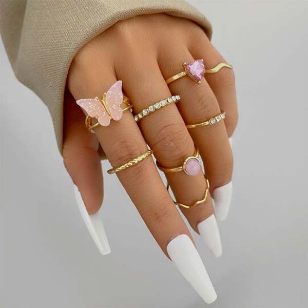 Fashion Gold  butterfly crystal ring set for women