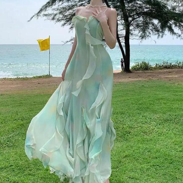 seafoam green beach dress Seafoam Green Crinkle Maxi Dress | Resort Vacation Dress