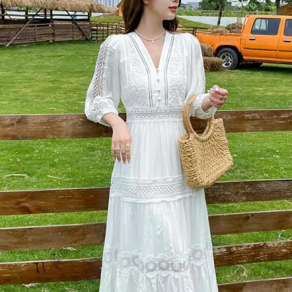225085 White Tiered Bohemian Maxi Dress main image 0