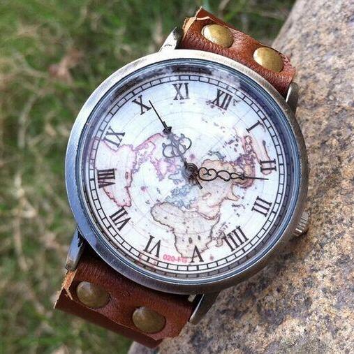 Geniune Leather Wrap Bracelet Watch World Map Watch Mens Watch Womens