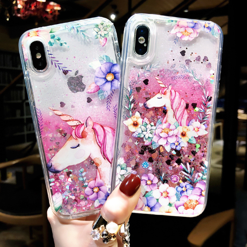 Fashion Cute Cartoon Unicorn Liquid Quicksand Case Cover For Iphone Xs ...