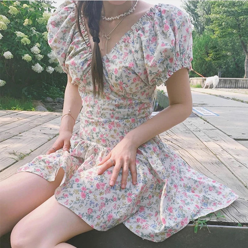 Women's Floral Puff Sleeve Mini Dress main image 1