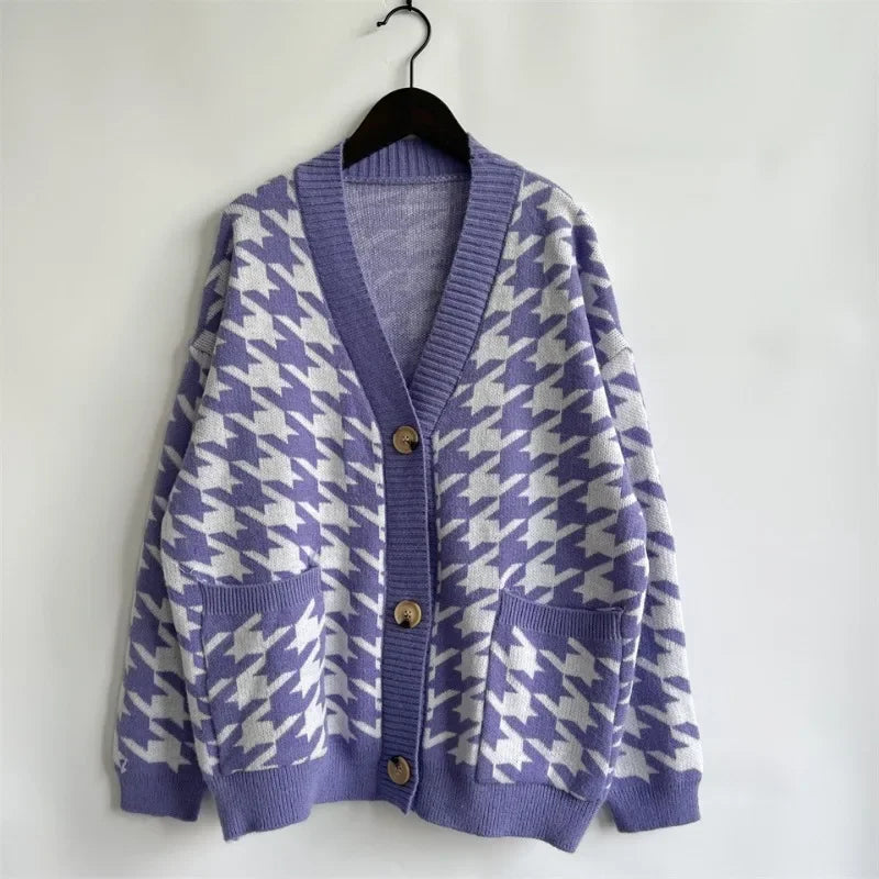 Woven Right Houndstooth Open Front Longline Cardigan main image 0