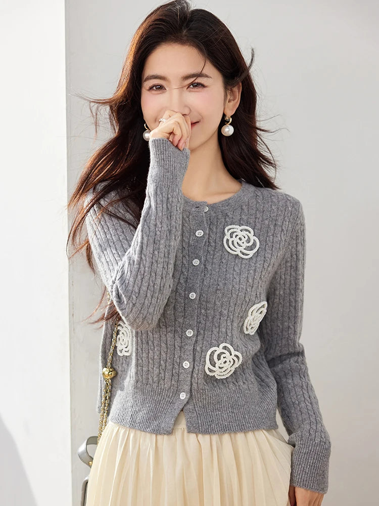 Crimson Washed Flower Buttons Cardigan main image 1